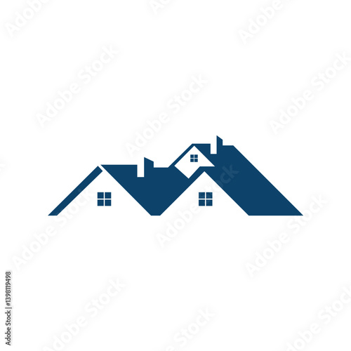 Blue Geometric House Rooftops Illustration