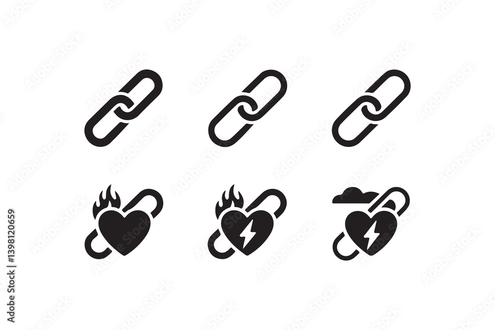 Heart-Shaped Links: Various Connection and Emotion Icons Heart-Shaped Links: Various Connection and Emotion Icons