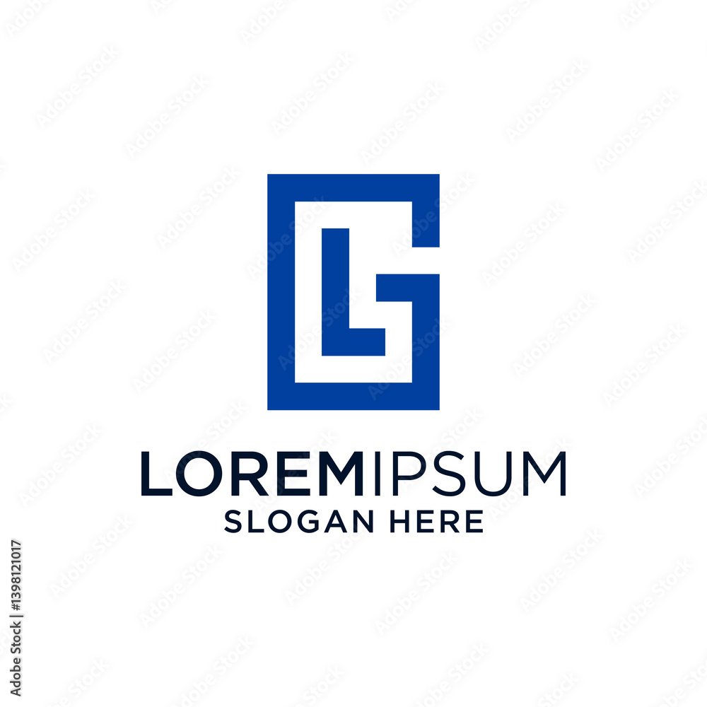 Blue Geometric Logo Design with Interlocking Letters LG in Square Frame Blue Geometric Logo Design with Interlocking Letters LG in Square Frame