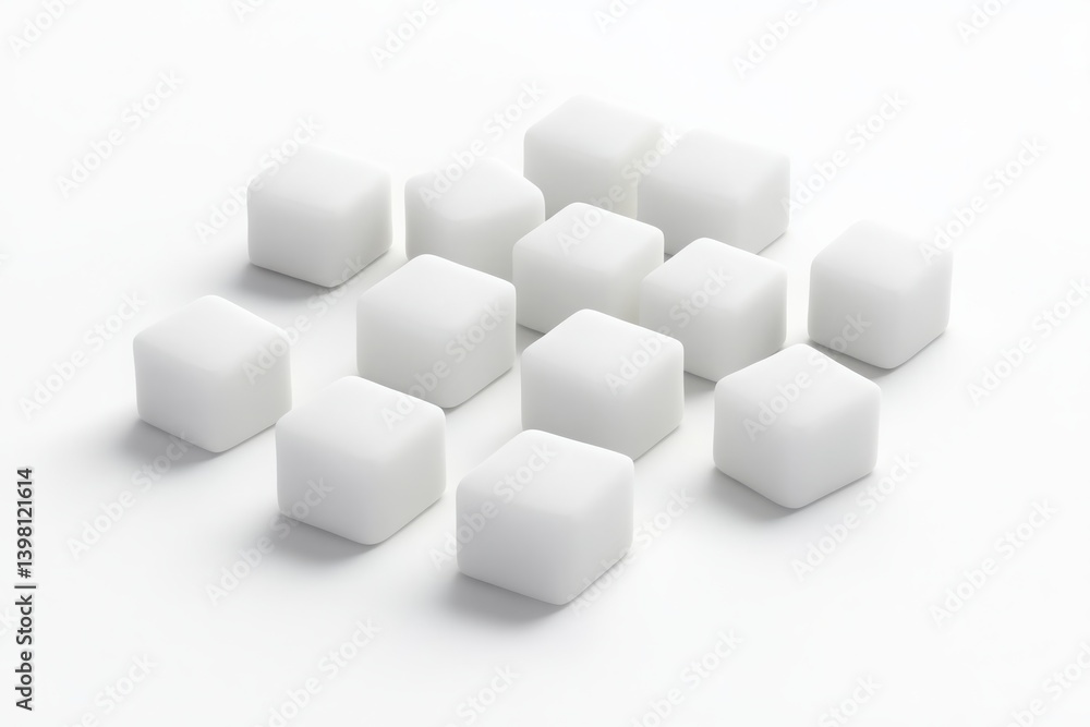White sugar cubes 3D render icon isolated on white background cutout White sugar cubes 3D render icon isolated on white background cutout