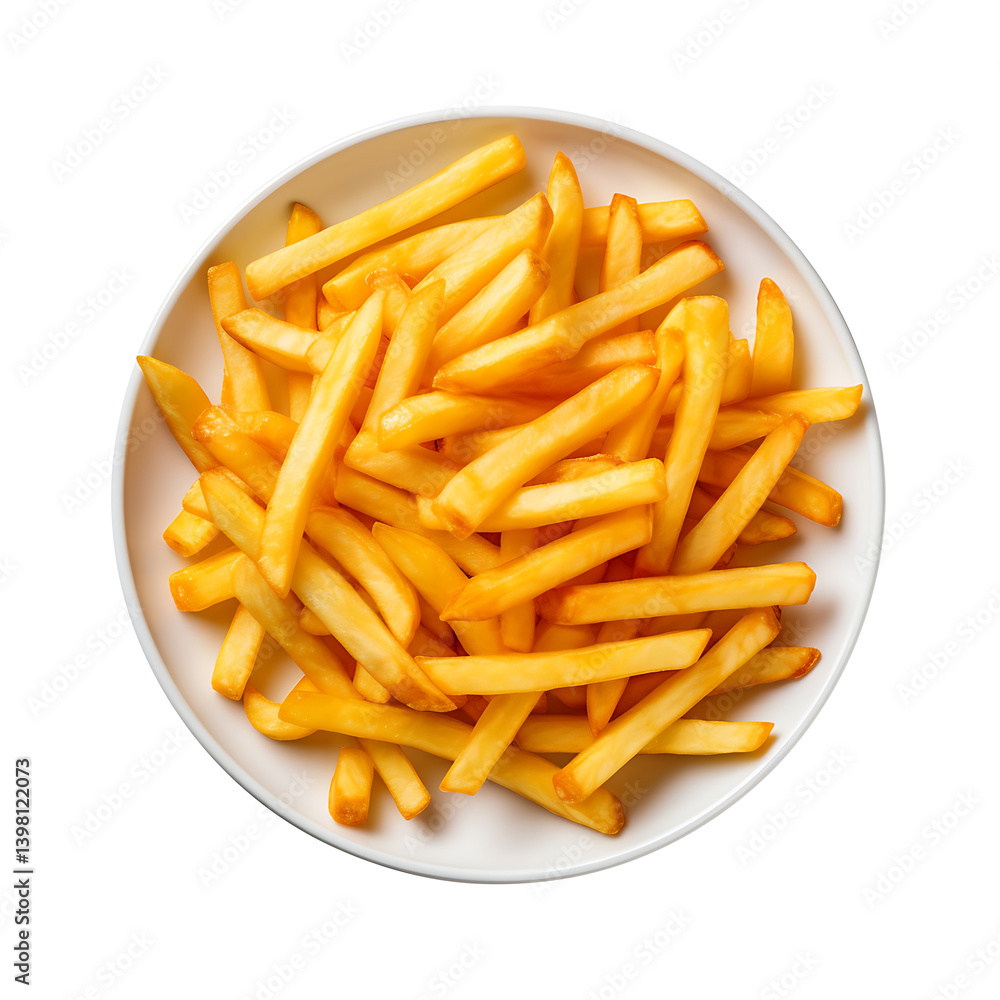 Crispy French Fries in White Bowl Isolated on Transparent Background Crispy French Fries in White Bowl Isolated on Transparent Background