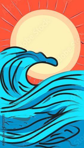 Red Sun and Blue Waves
