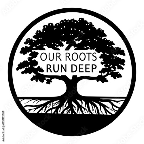 Our Roots Run Deep Tree of Life Symbol Design Black and White Circular Image