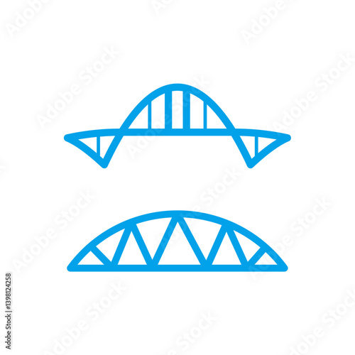 Blue Line Drawings of Arch Bridges: Simple Geometric Illustrations