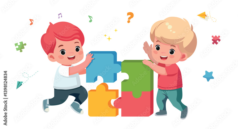 kids are playing puzzle education logic development banner vector design kids are playing puzzle education logic development banner vector design