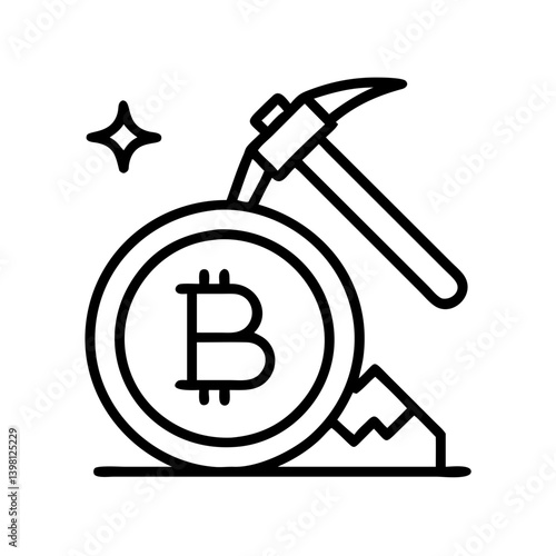 Bitcoin mining concept illustration with pickaxe and bitcoin symbol vector art
