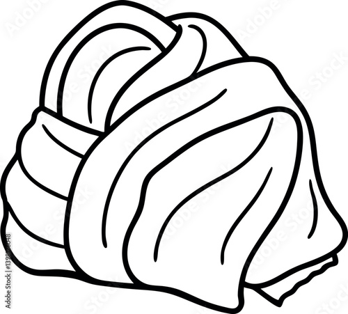 Clean Black Outline of a Folded White Fabric Isolated on White Background. 85 char