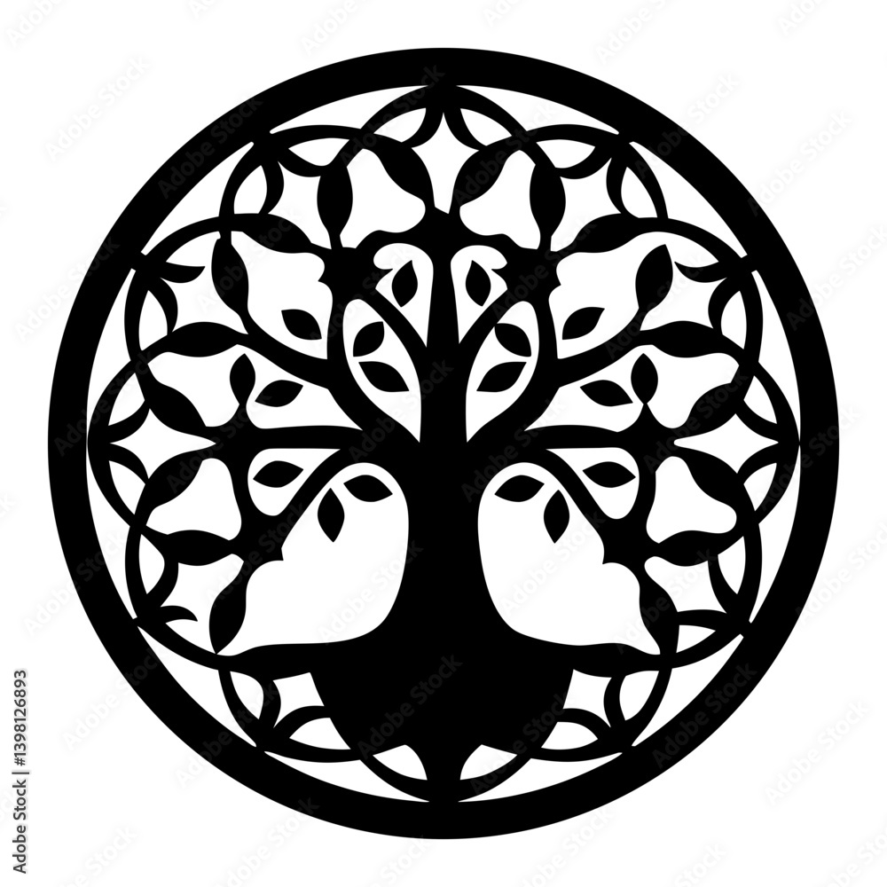 Circular Tree of Life Design Celtic Knotwork Pattern Black and White Illustration Circular Tree of Life Design Celtic Knotwork Pattern Black and White Illustration