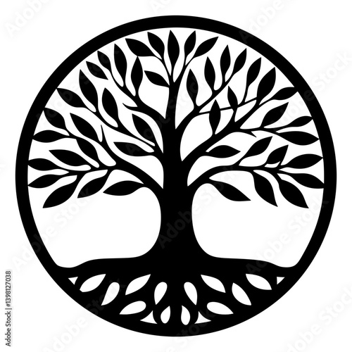 Circular Tree of Life Symbol Black and White Illustration Graphic Design