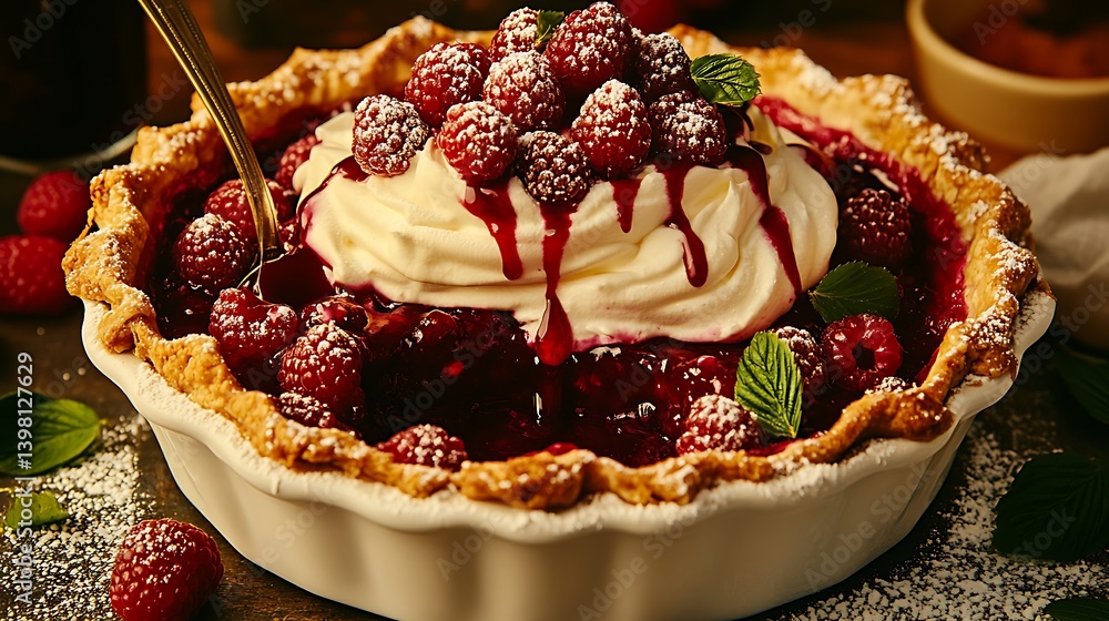 Delicious Raspberry Pie with Whipped Cream. Delicious Raspberry Pie with Whipped Cream.
