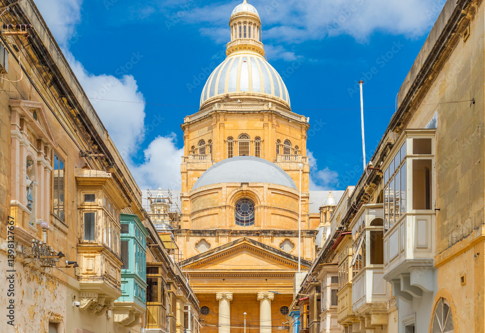 View of the dome of The Basilica of Christ the King in Paola, a neighbouring town of Tarxien, Malta