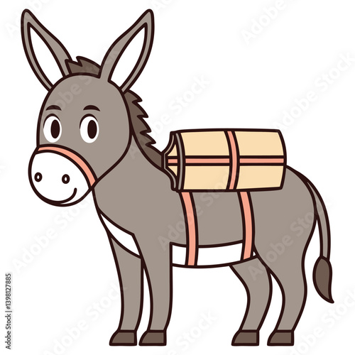 Cartoon donkey with package. Cute animal with outline