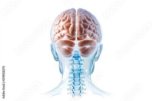 Brain stem illustration isolated on white, scientific reference style