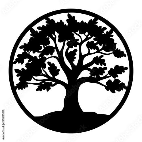 Circular Tree of Life Symbol Black and White Graphic Design Image