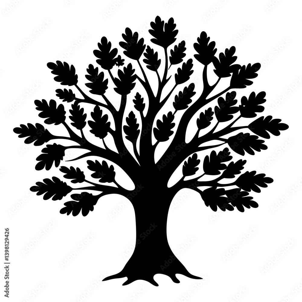 Fototapeta premium Majestic Black Silhouette of a Mighty Oak Tree with Full Foliage