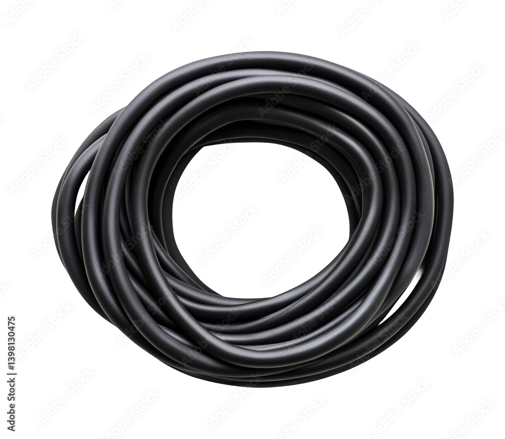 Coiling black rubber hose for industrial applications workshop still life utility isolated on transparent background png Coiling black rubber hose for industrial applications workshop still life utility isolated on transparent background png