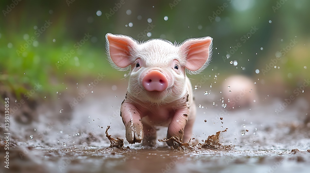 Mud-splashed baby pig walking toward camera high resolution picture Mud-splashed baby pig walking toward camera high resolution picture