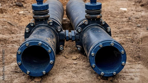 Wallpaper Mural The installation of pipes is taking place on a construction site, showcasing the visible connection points illuminated by natural lighting Torontodigital.ca