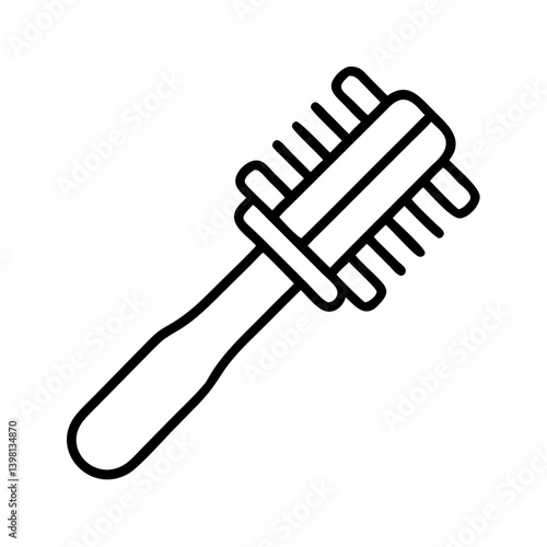 Outline round hair brush vector icon for styling and detangling hair design tool
