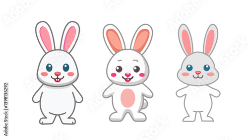 A cute digital illustration of a white bunny standing on its hind legs with an adorable expression. The rabbit has soft pastel shading, large black eyes, pink ears, and a tiny fluffy tail
