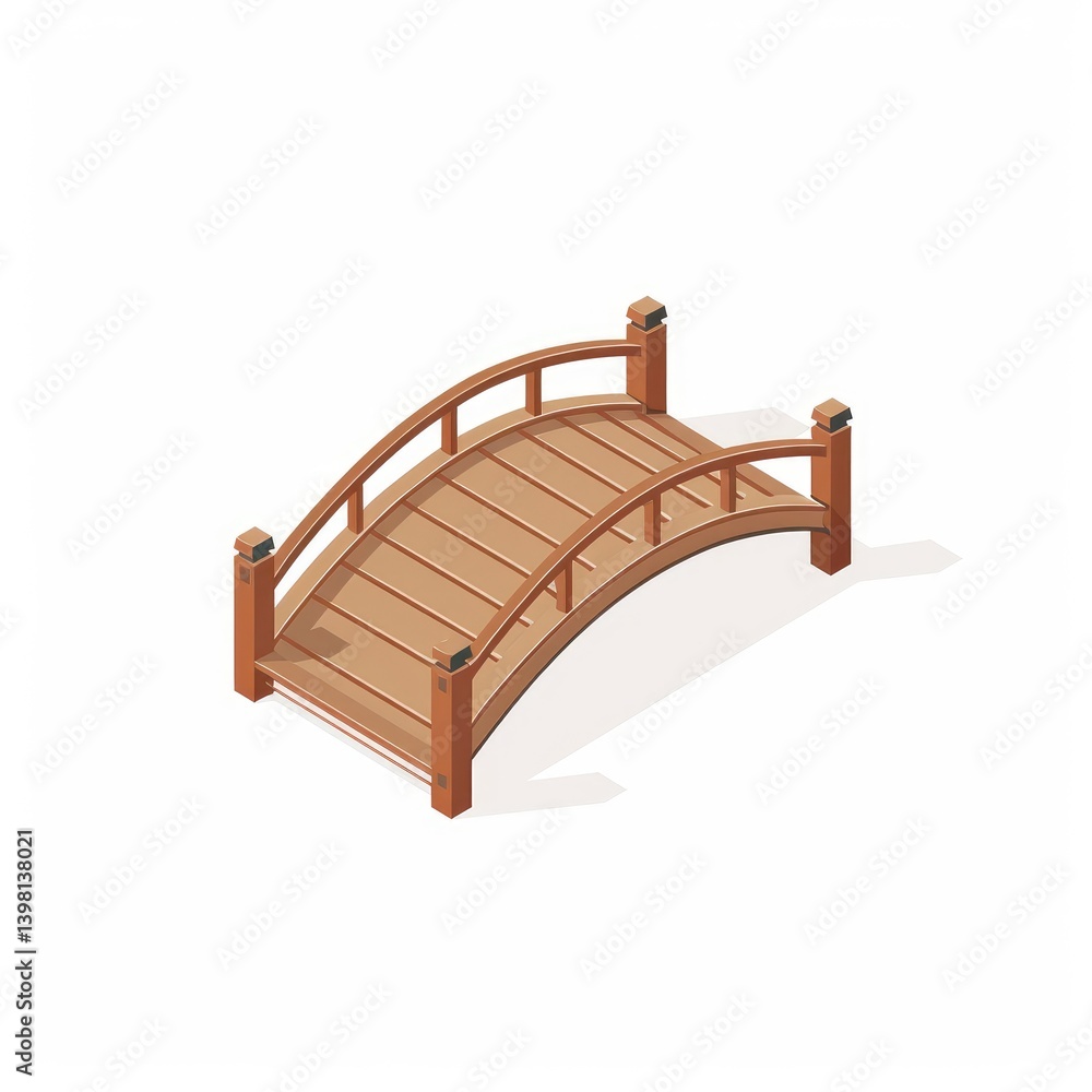 custom made wallpaper toronto digitalWooden arch bridge isometric view. A simple, light brown, arched bridge with wooden planks, is shown from a 3/4 top-down perspective