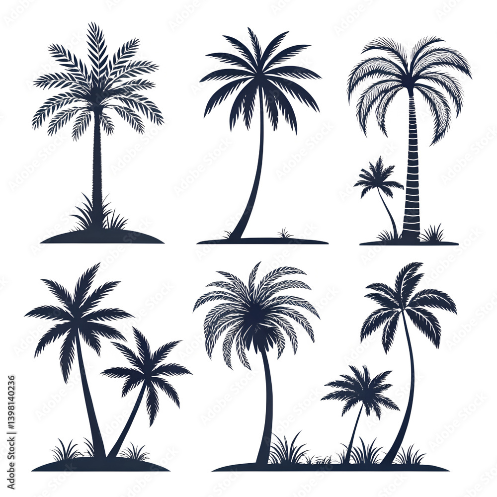 A group of palm trees standing tall in a tropical setting, evoking the essence of a serene paradise A group of palm trees standing tall in a tropical setting, evoking the essence of a serene paradise