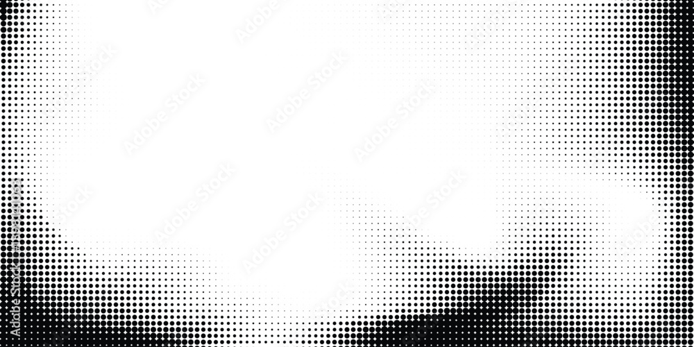Fototapeta premium Dotted haftone texture background. Black and white fluid halftone pixelated backdrop. Grit dots texture. Halfton dots overlay for posters, cover, banner, poster, presentation