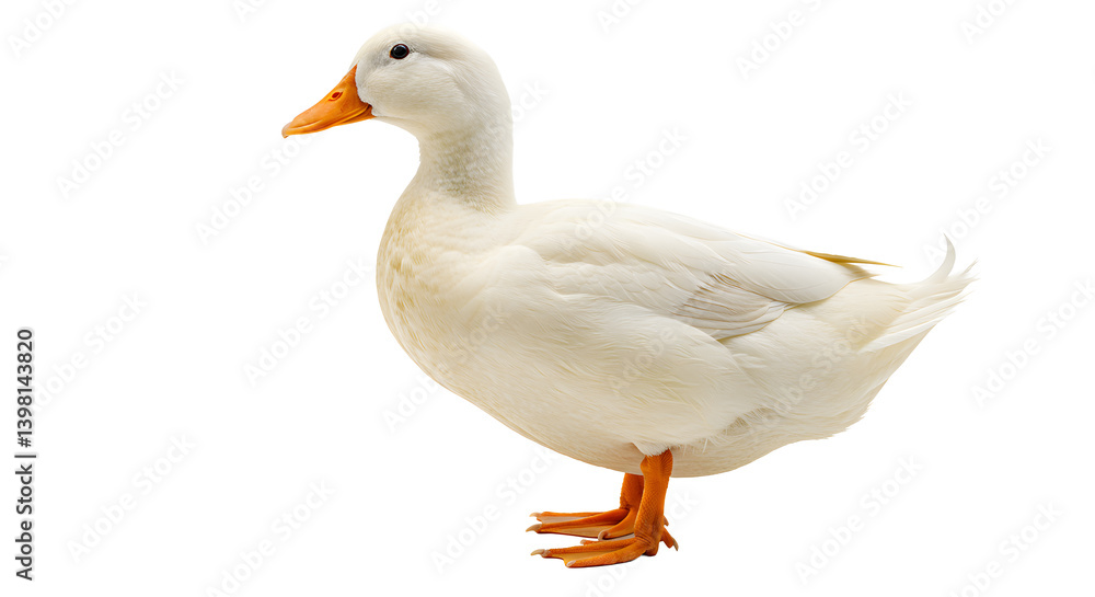 White domestic duck standing on transparent background White domestic duck standing on transparent background