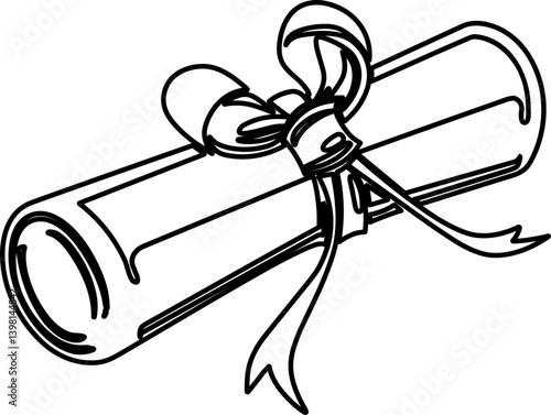 Outline Hand-Drawn Diploma Scroll Vector Illustration