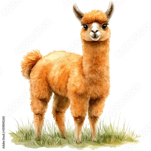 Llama, watercolor illustration, isolated on a white background.

