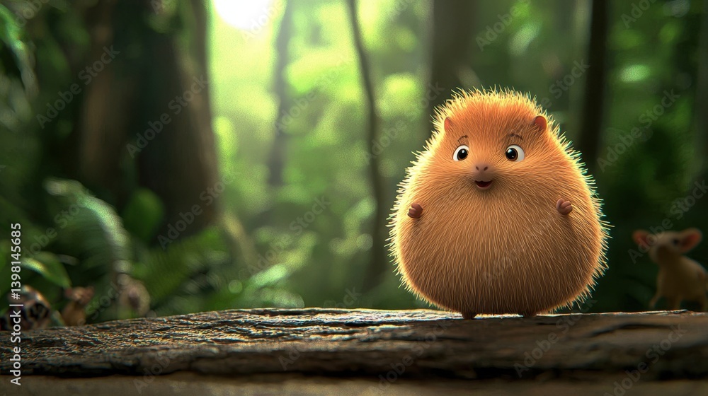 Adorable Fluffy Brown Hedgehog in Lush Green Forest Setting