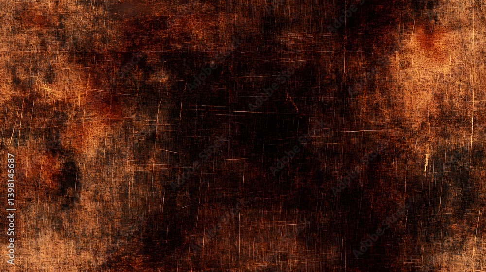 Obraz premium A distressed, rusty brown surface texture with interwoven marks.