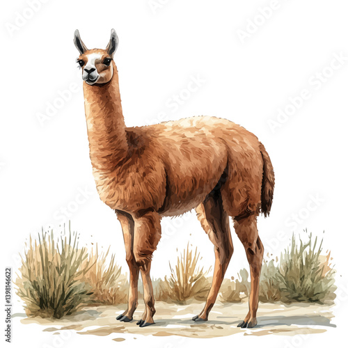 Llama, watercolor illustration, isolated on a white background.

