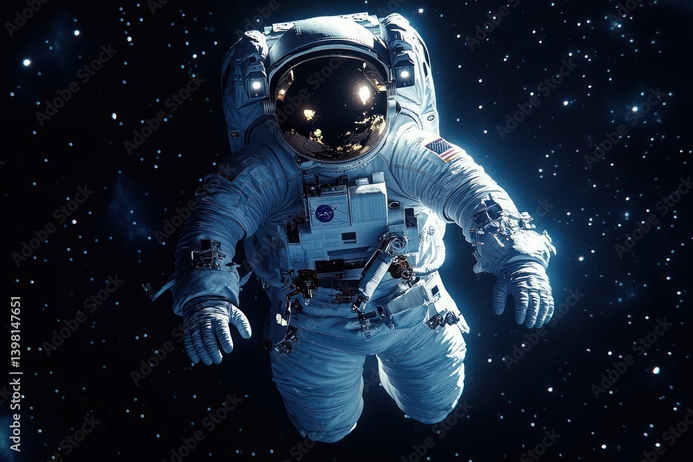 Fototapeta premium Astronaut in space suit floating amidst stars