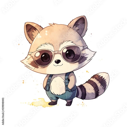 Adorable Raccoon in Sunglasses and Denim Overalls photo