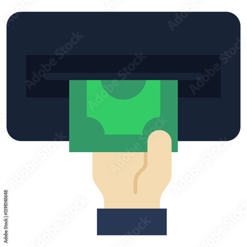 Cash Withdrawal Flat Icon, Solid Color Flat Icon Symbol