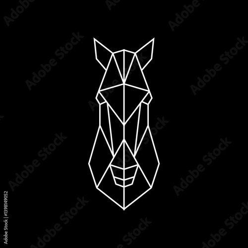 Geometric White Horse Head on Black Background
