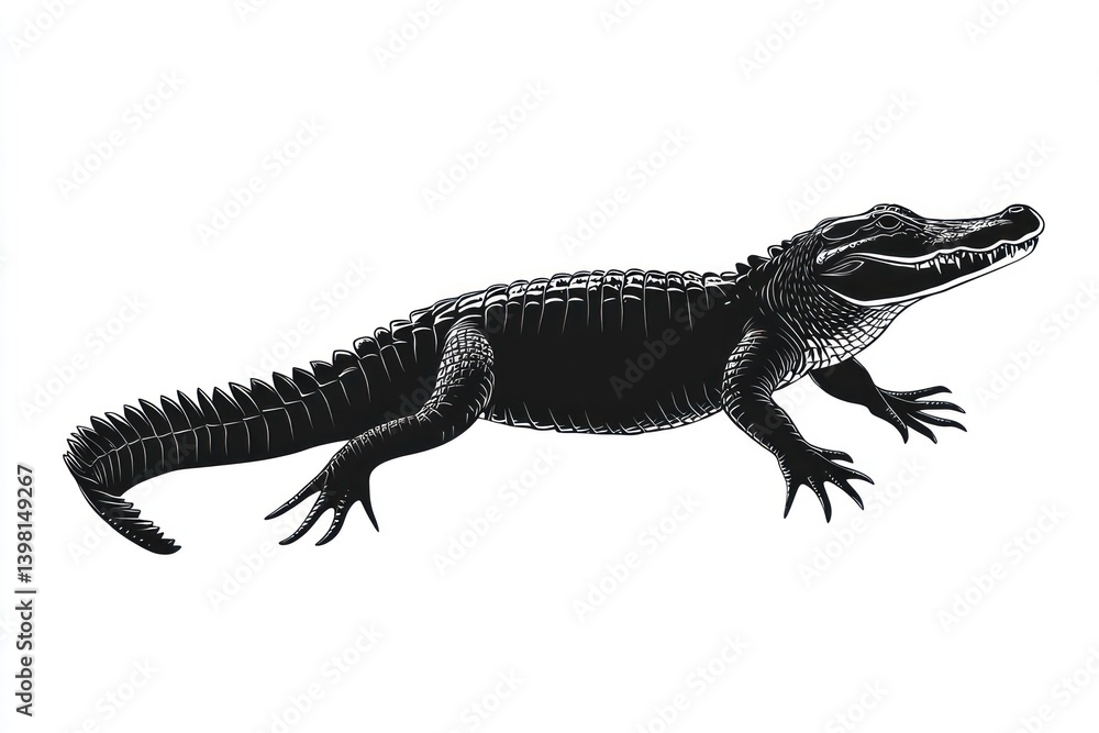 Fototapeta premium Alligator illustration, wildlife, white background, reptile design, print.