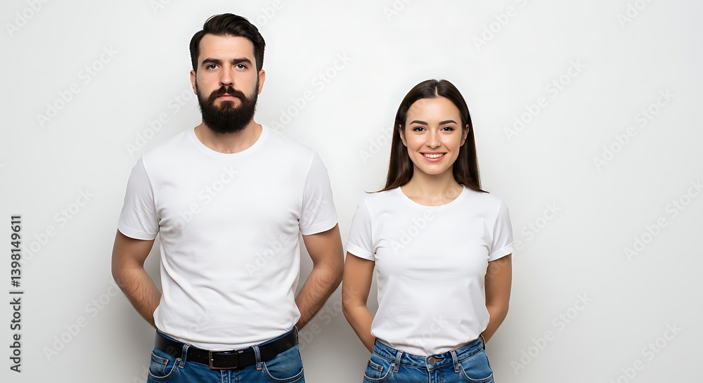 Couple in White T-shirts: A Minimalist Portrait Couple in White T-shirts: A Minimalist Portrait