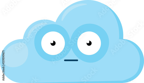 Blue amazed surprised Emoji Cloud with bulging round eyes. Design element for children weather forecast. Funny kids icon. Simple cartoon vector element isolated on white background