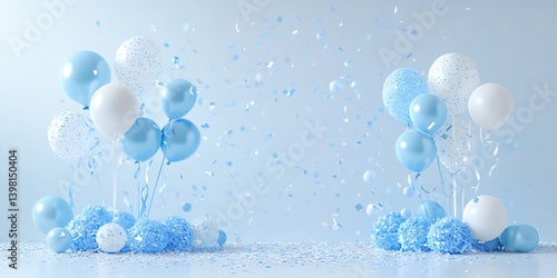 A pastel blue themed party border with scattered confeti