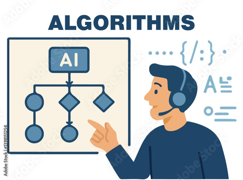 Characters vector illustration of business man with ai algorithms