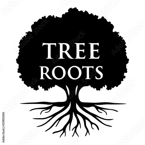 Tree Roots Logo Design Black and White Graphic Image