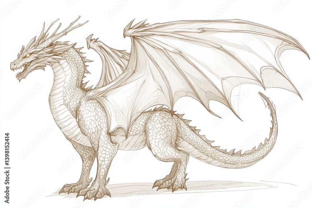 Detailed sketch of a dragon isolated on white background Detailed sketch of a dragon isolated on white background
