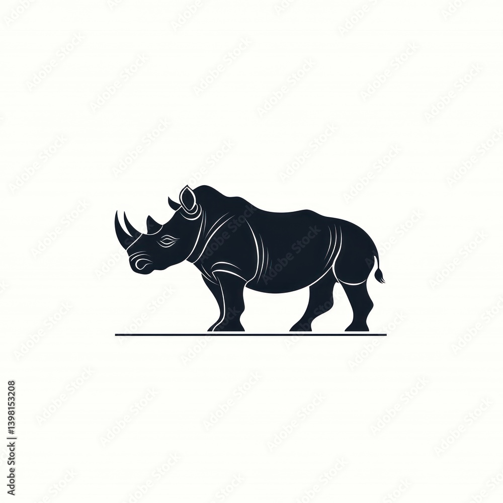 Fototapeta premium Rhino silhouette, African wildlife, logo design, white background, conservation.