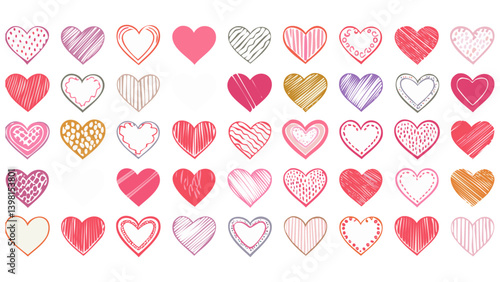 Set of hearts icon, heart drawn hand - stock vector 