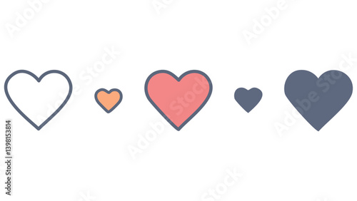 Set of hearts icon, heart drawn hand - stock vector 