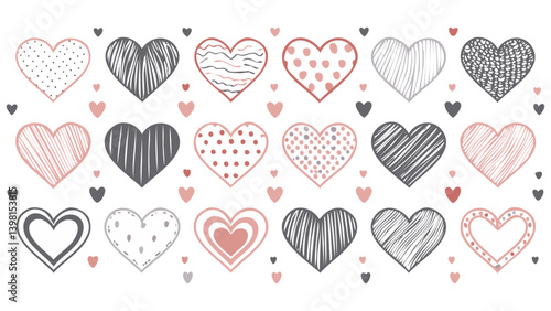Set of hearts icon, heart drawn hand - stock vector 