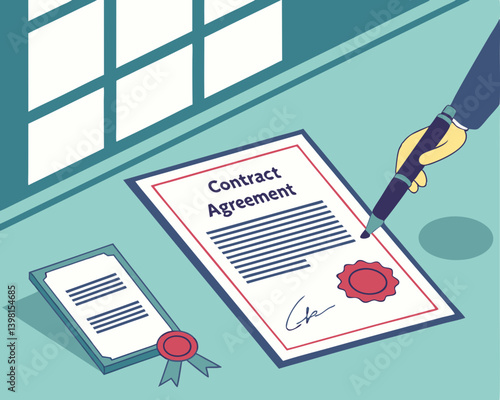 Contract Agreement Signing with a Seal on a Desk  