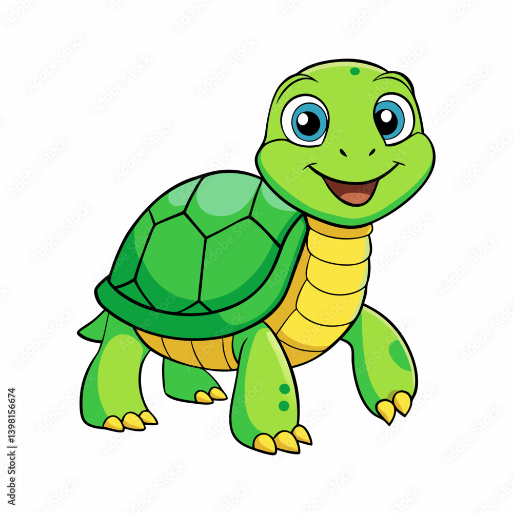 Fototapeta premium cartoon, turtle, animal, illustration, vector, reptile, tortoise, green, fun, drawing, shell, cute, happy, nature, art, character, snake, smile, funny, wildlife, sea, dinosaur, comic, slow, zoo